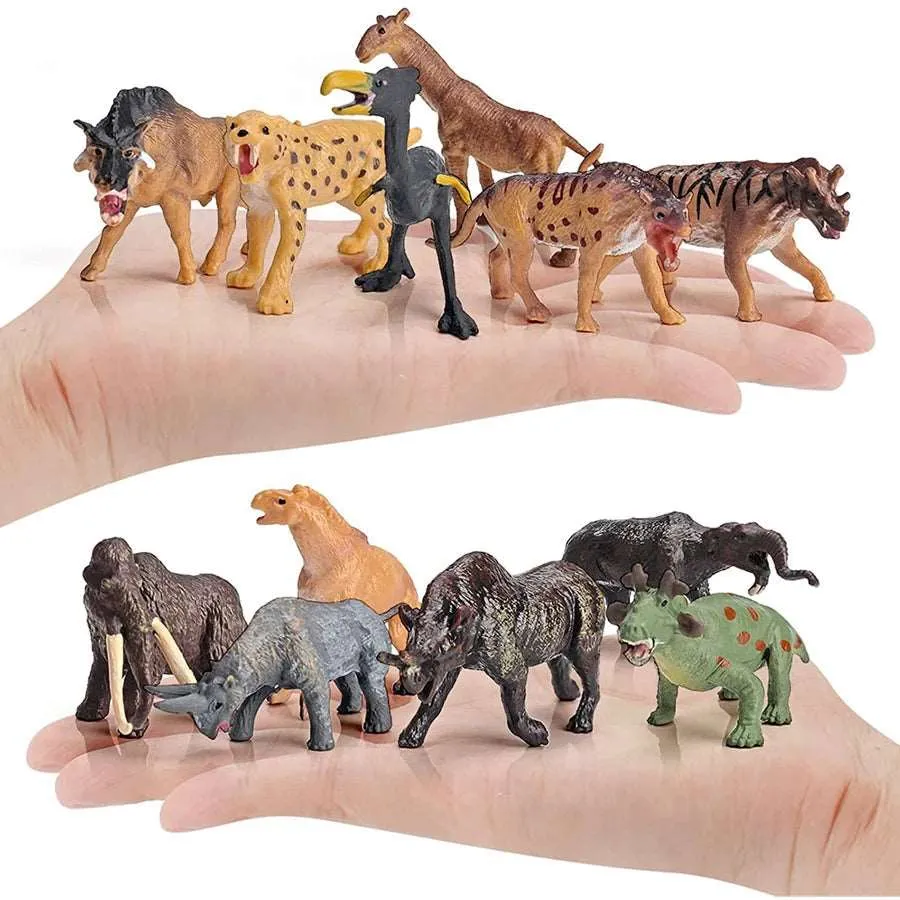 18-Piece Mini Prehistoric Animal Figurine Set - Mammoth & Smilodon