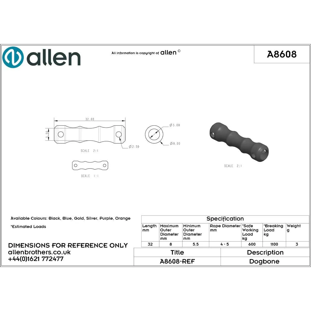 Allen 8mm Dog Bone