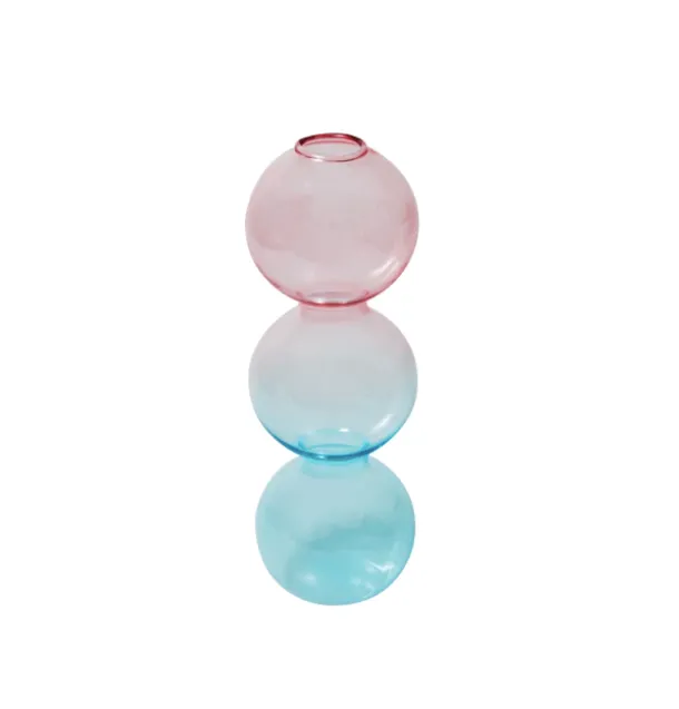 Bubble Shape Glass Vase: Blue-Pink / Short 3 Balls