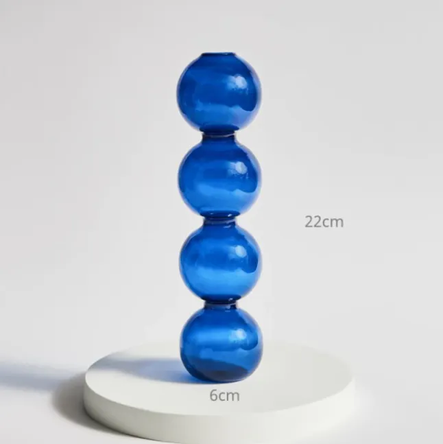 Bubble Shape Glass Vase: Ocean Blue / Short 3 Balls