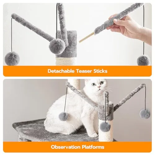 Cat Tree with Litter Box Enclosure & Scratching Posts for Indoor Cats, All-in-One Wooden Cat House Furniture