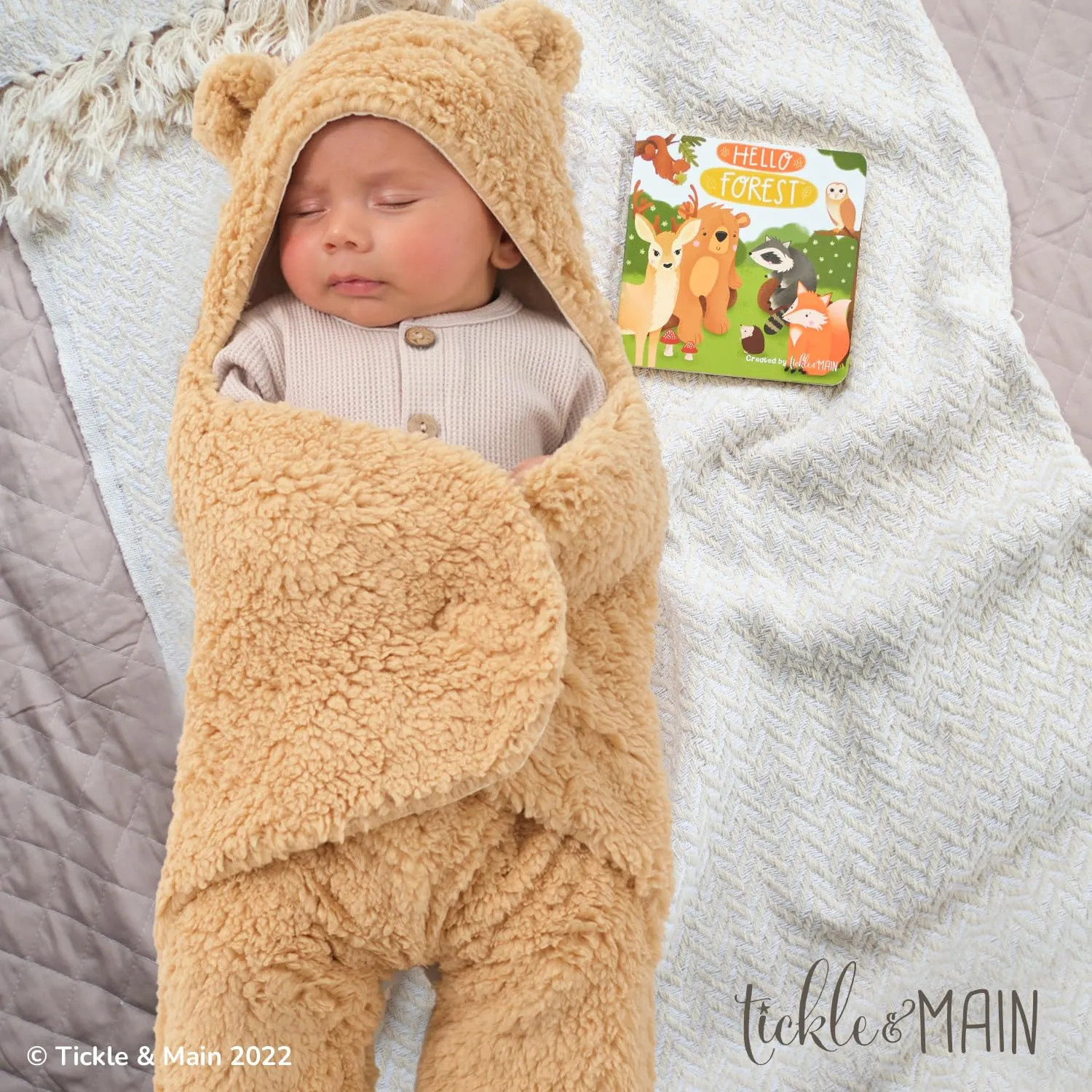 CuddleNest Swaddle Blanket Newborn Gift Set with Storybook & Tree Rattle for Cozy Comfort