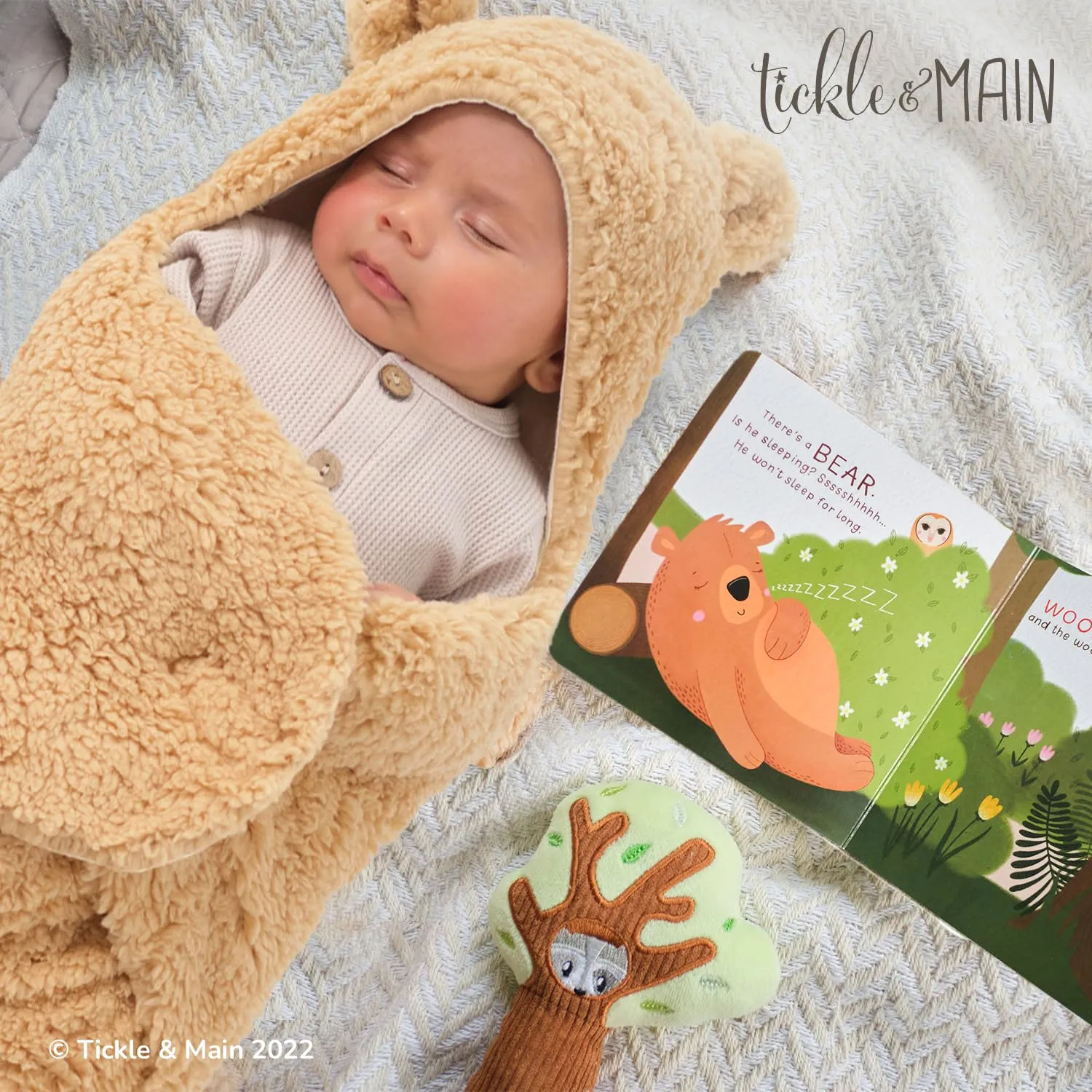 CuddleNest Swaddle Blanket Newborn Gift Set with Storybook & Tree Rattle for Cozy Comfort