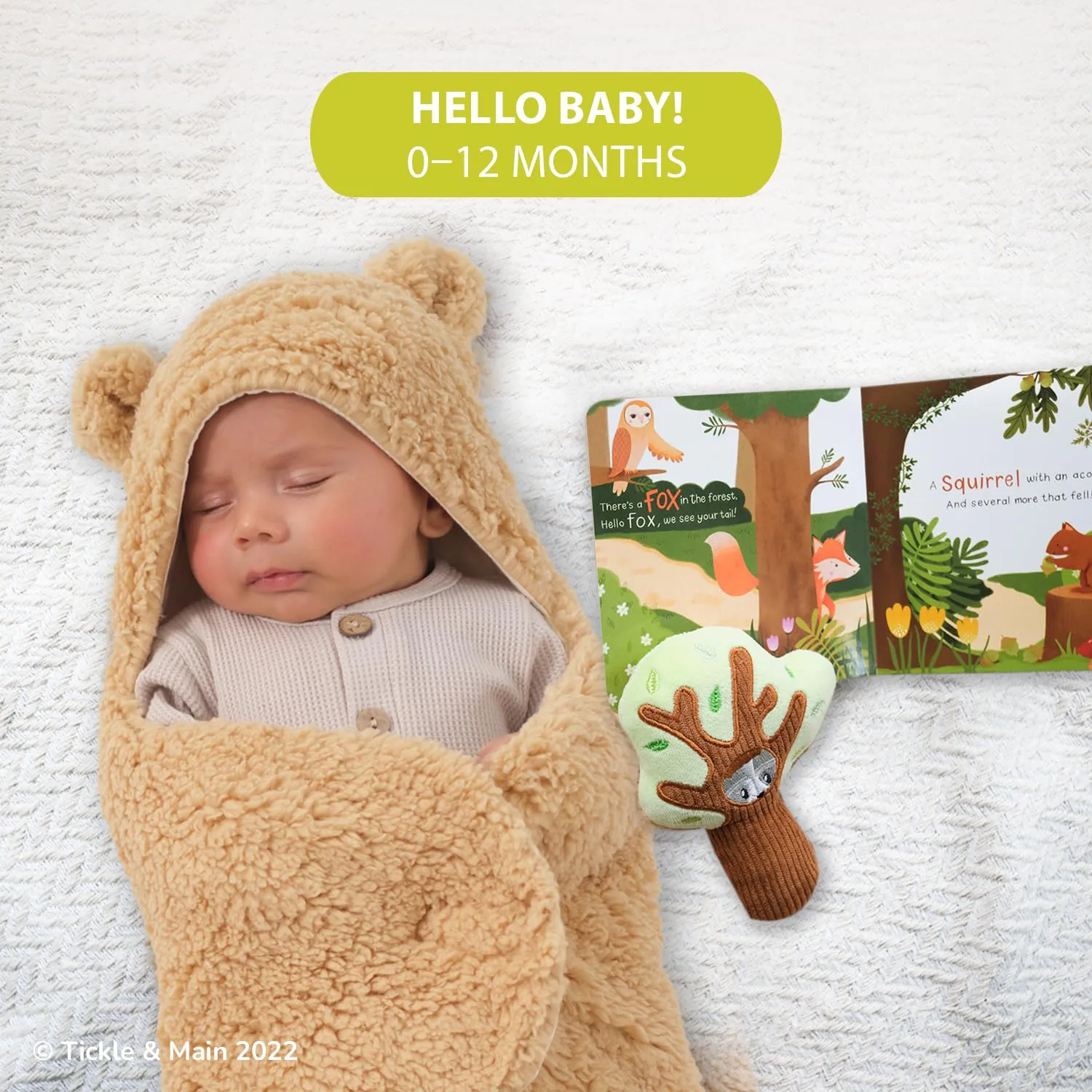 CuddleNest Swaddle Blanket Newborn Gift Set with Storybook & Tree Rattle for Cozy Comfort