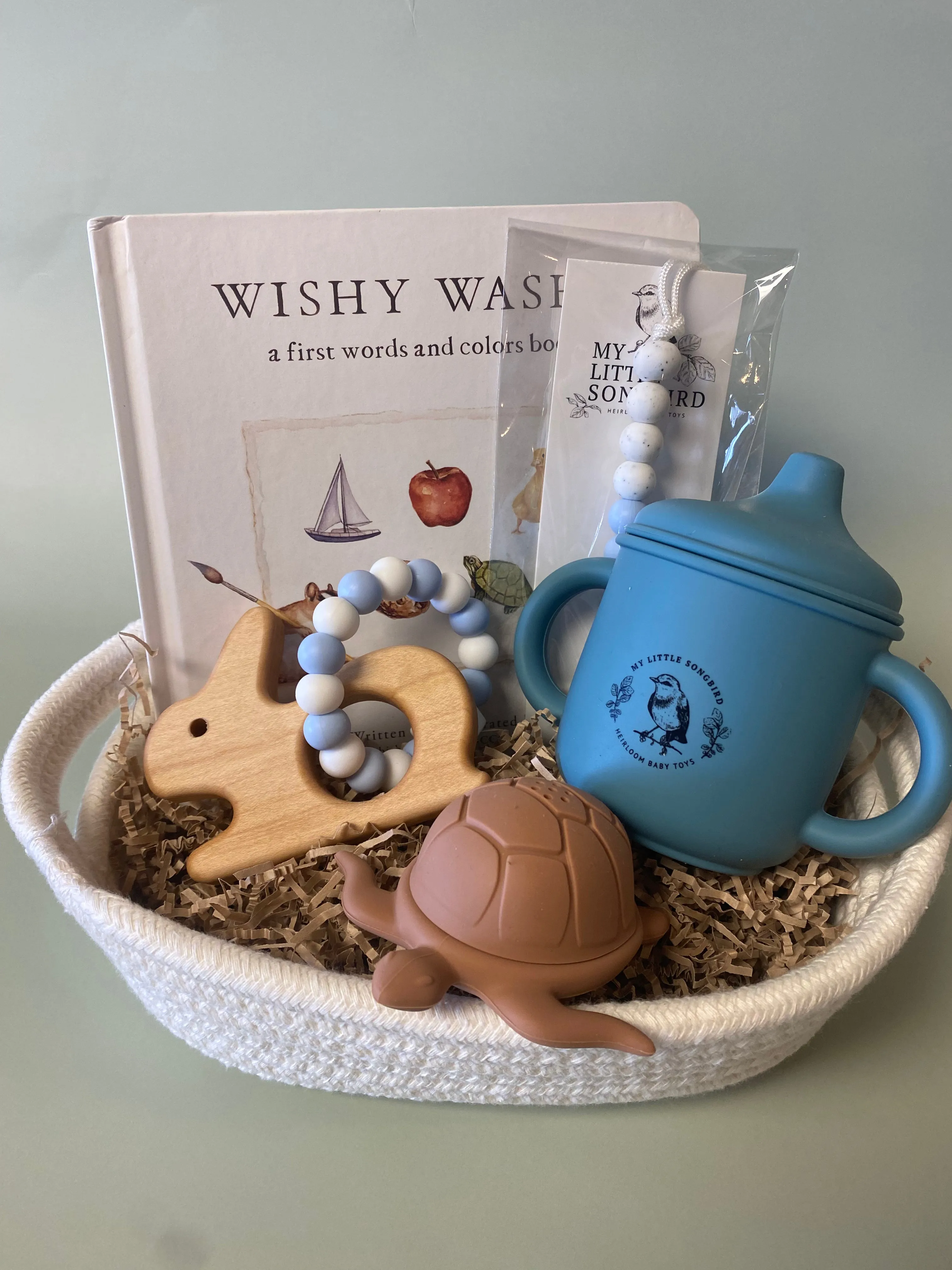 Custom Wooden Bunny Teether with Beaded Silicone Ring