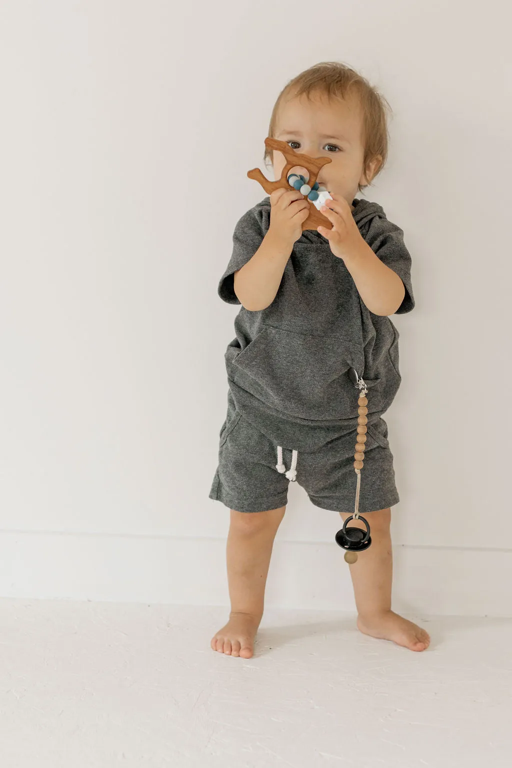Custom Wooden Bunny Teether with Beaded Silicone Ring