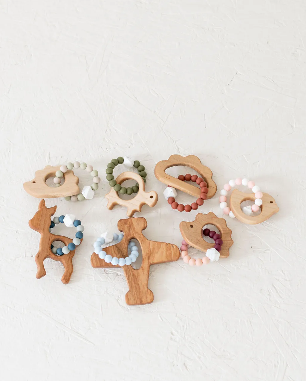 Custom Wooden Bunny Teether with Beaded Silicone Ring
