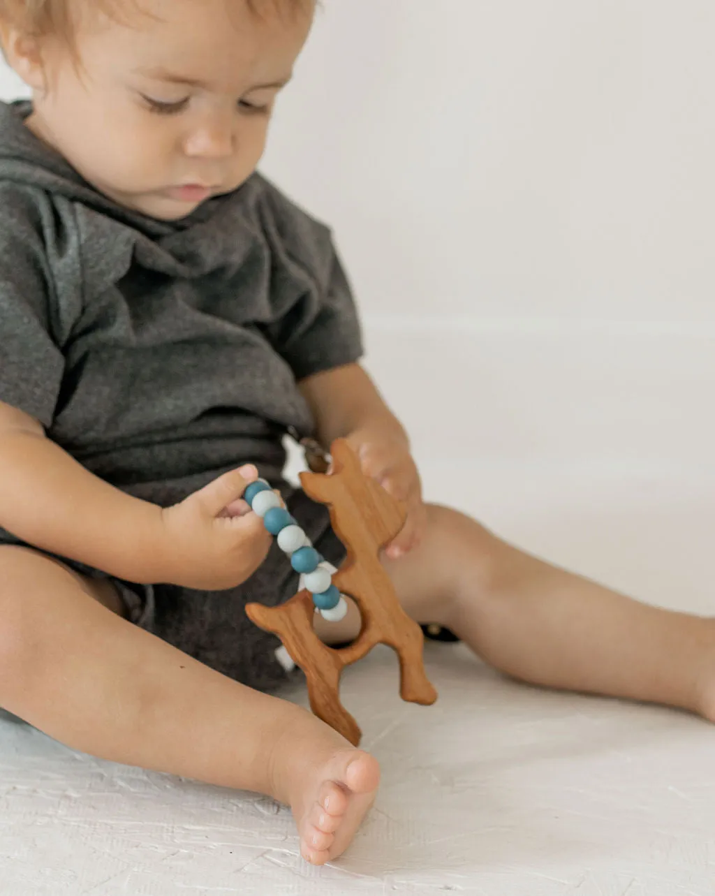Custom Wooden Bunny Teether with Beaded Silicone Ring