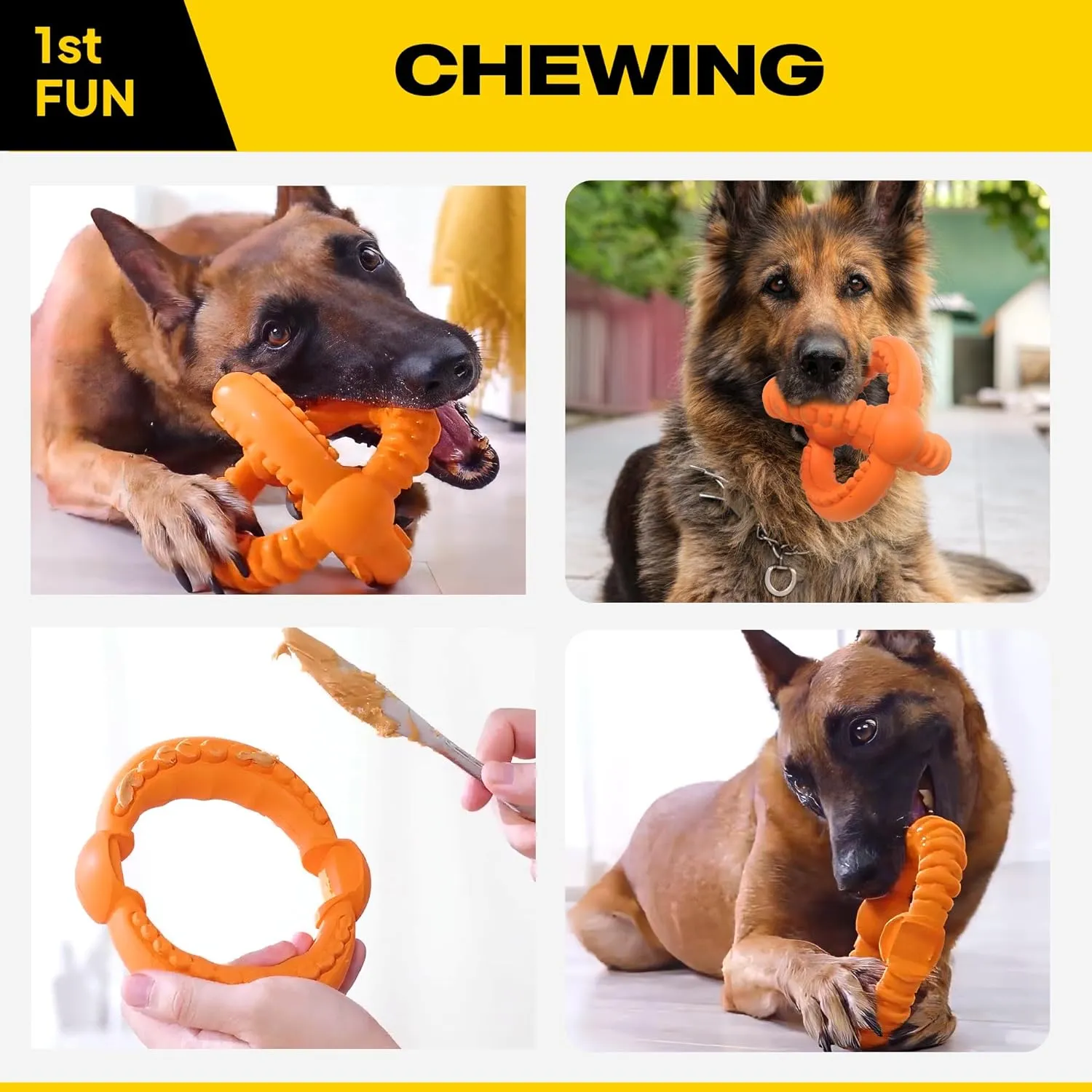 Dog Chew Toys for Aggressive Chewers, 3-In-1 Indestructible Interactive Dog Toys, Unique Detachable Natural Rubber Dog Balls Tug &Fetch Toys for Large Dogs & Medium Dogs(Orange, L)