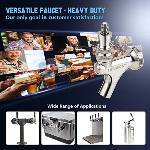 FERRODAY Stainless Steel Draft Beer Faucet SS304 Beer Faucet for Keg Tap Tower Beer Shank and Kegerator(Beer Faucet All SS304 Version)
