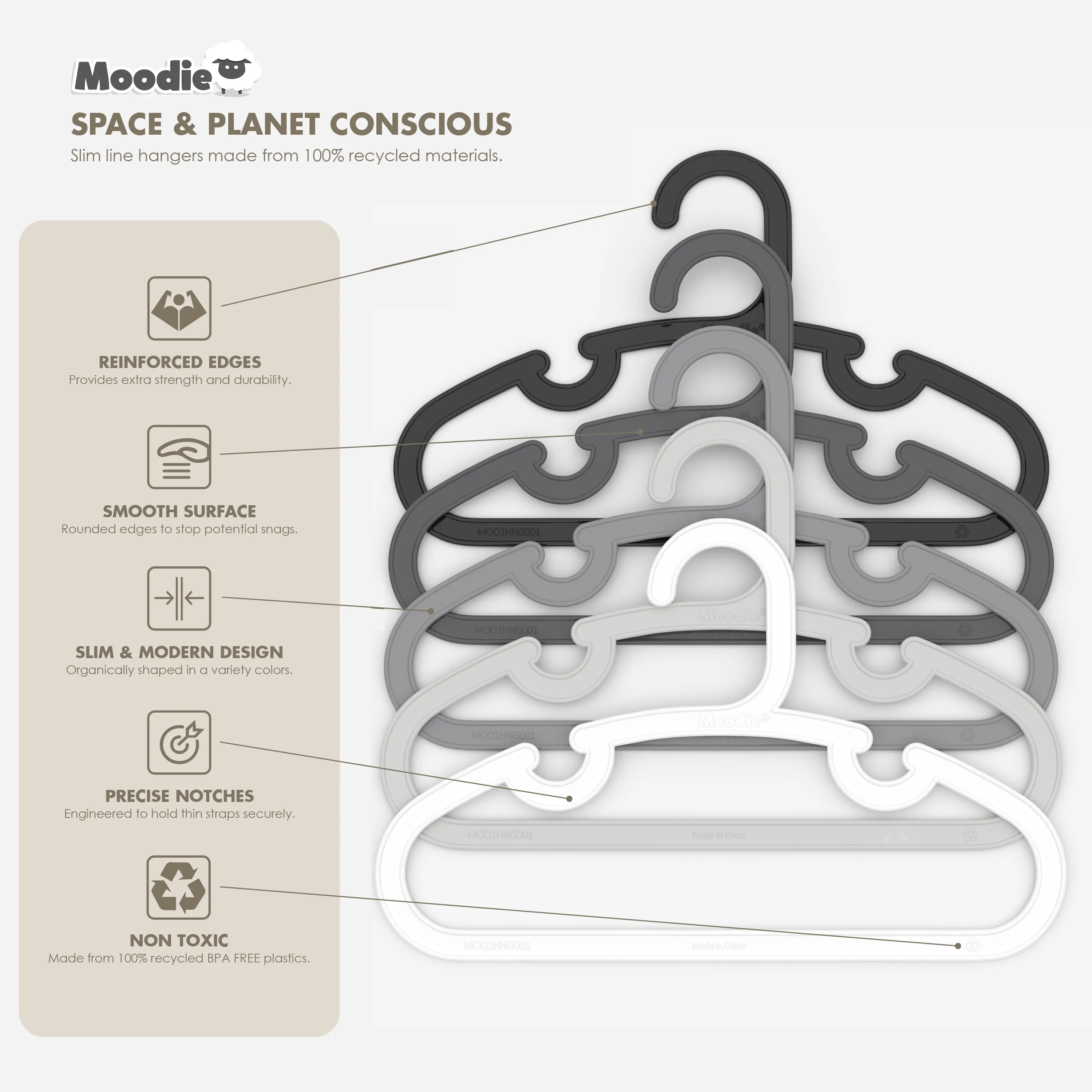 Kids Recycled Plastic Hangers - Monochrome Grays