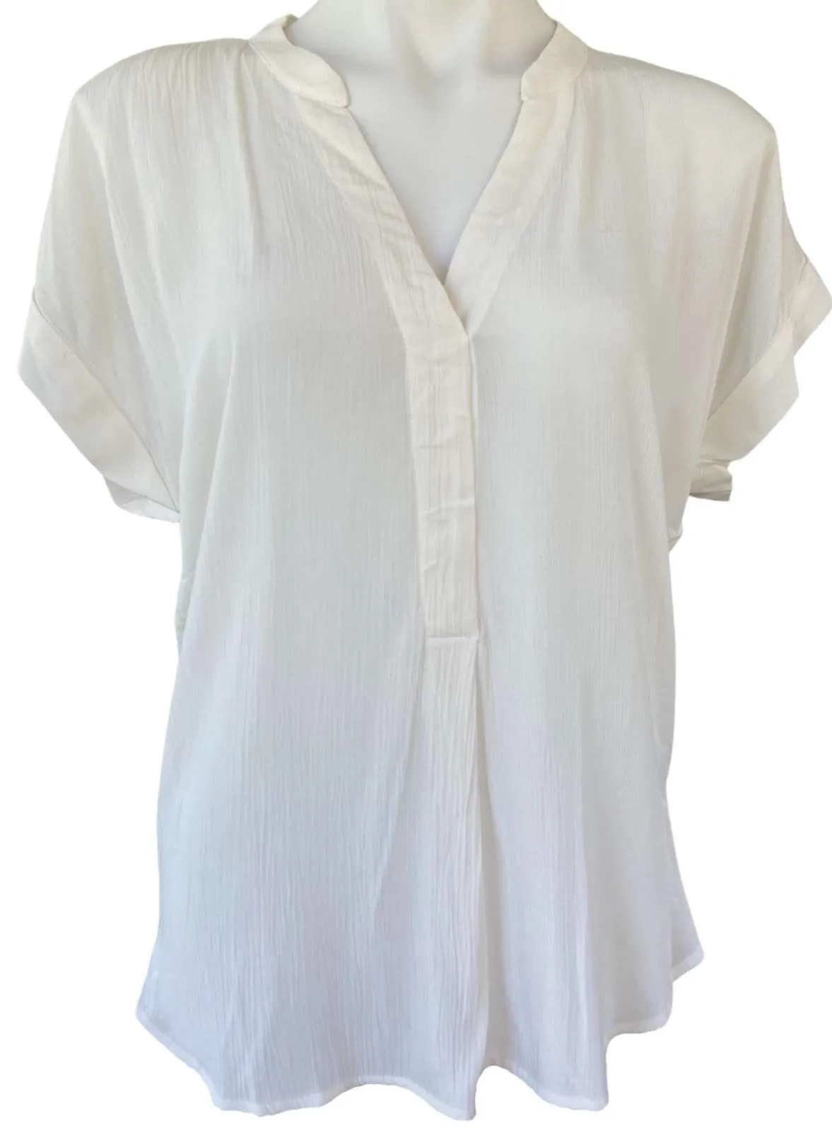 Light Summer Ivory Crinkle V-Neck Blouse