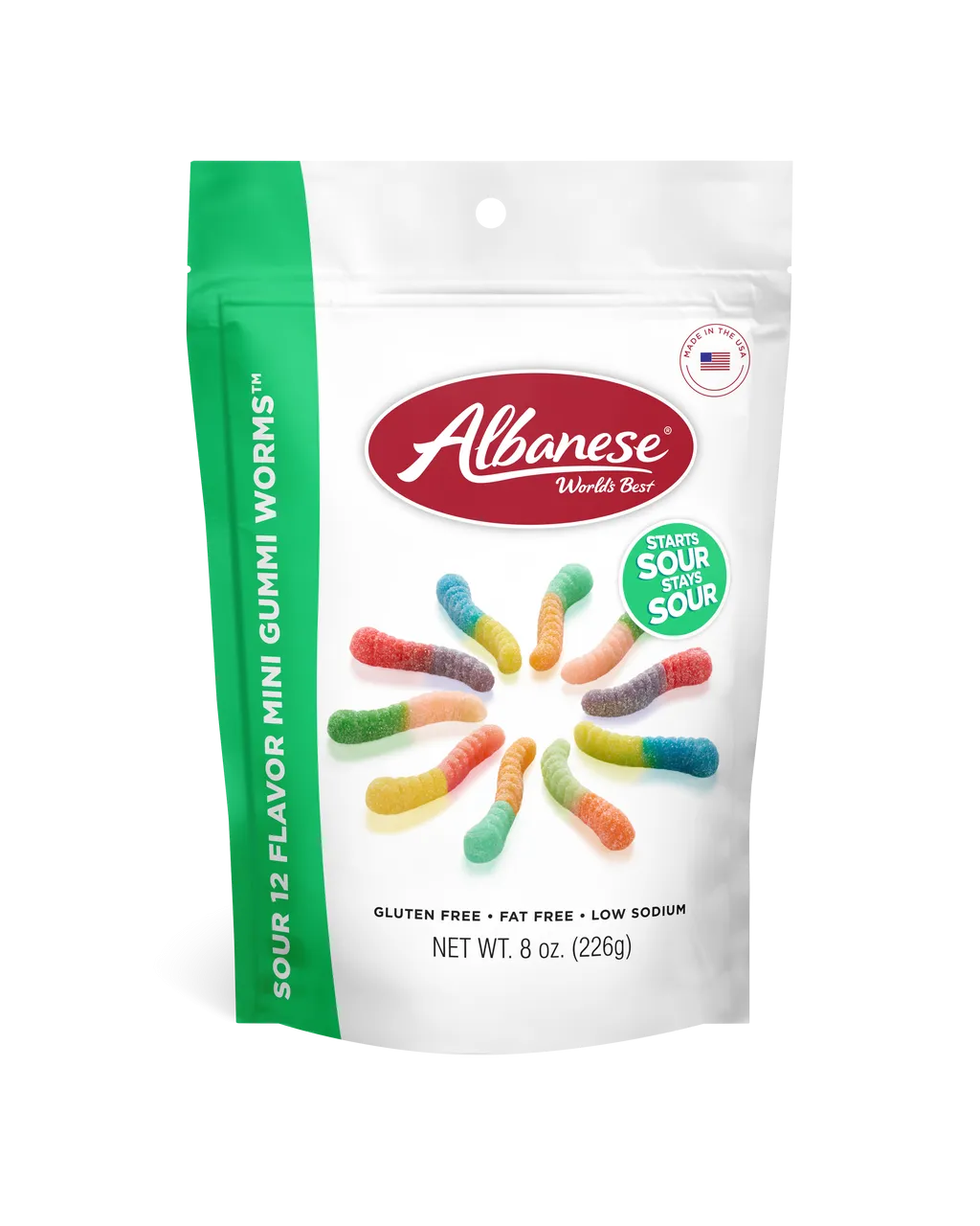 Mini Sour Gummy Worms 12 Flavors 8oz Bag-Albanese