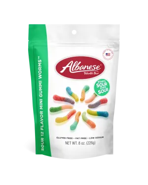 Mini Sour Gummy Worms 12 Flavors 8oz Bag-Albanese