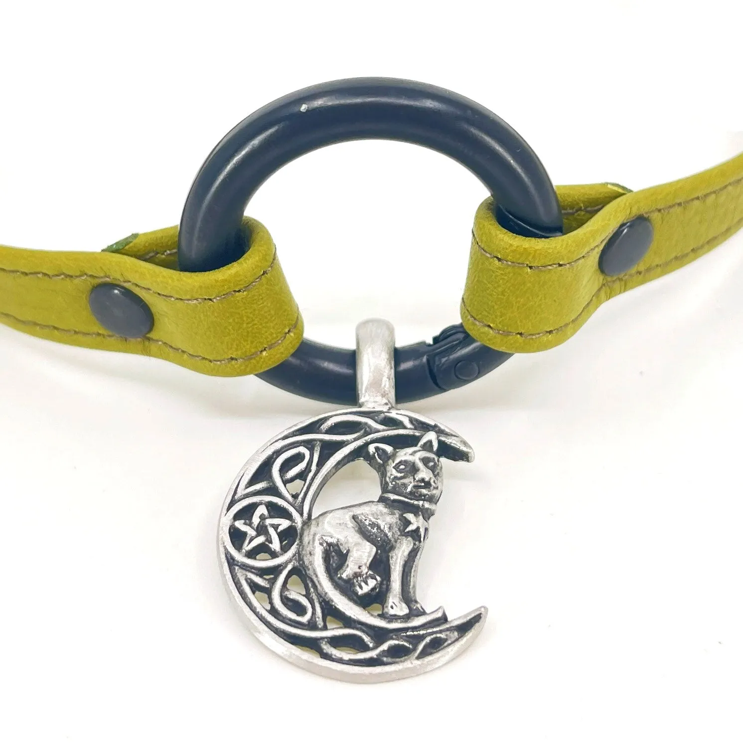 Olive Green Crescent Moon Cat Petite BDSM Collar
