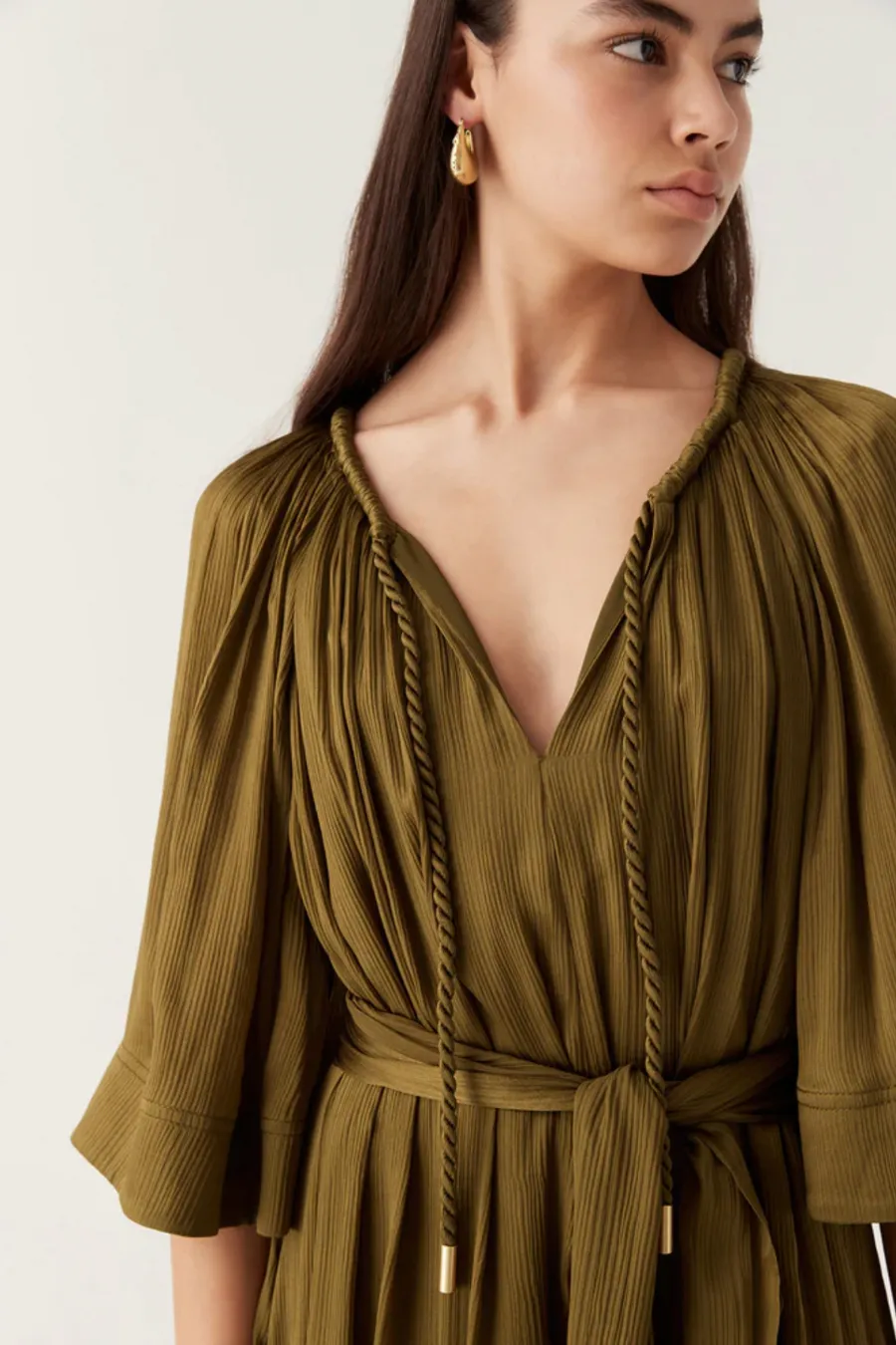 Seraphina Silk Midi Dress Deep Olive