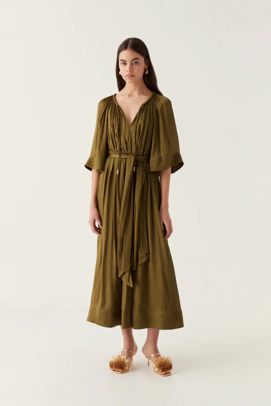 Seraphina Silk Midi Dress Deep Olive