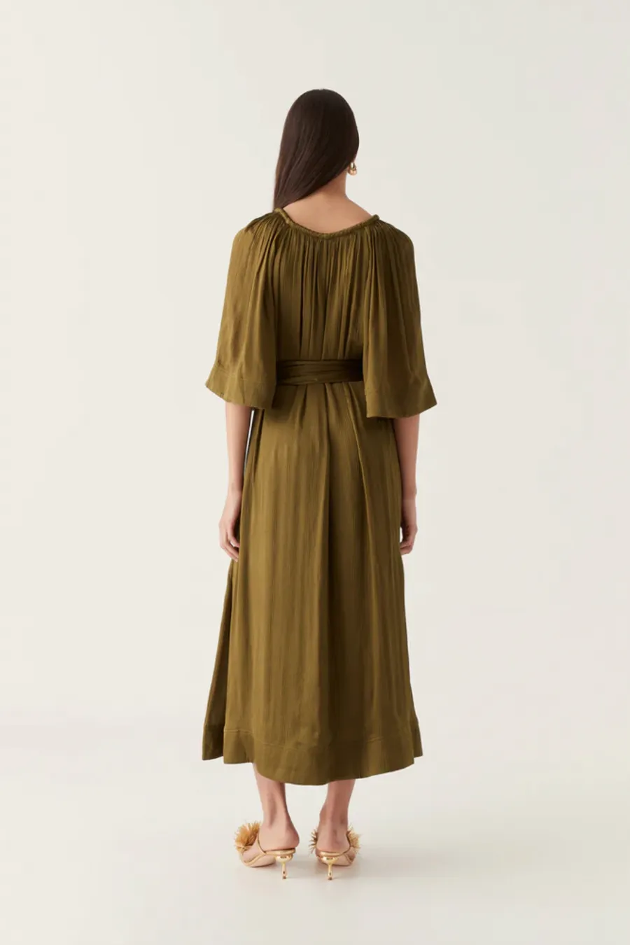 Seraphina Silk Midi Dress Deep Olive