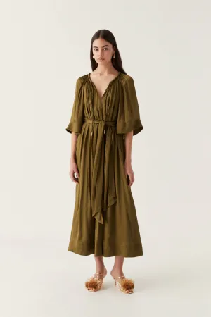 Seraphina Silk Midi Dress Deep Olive