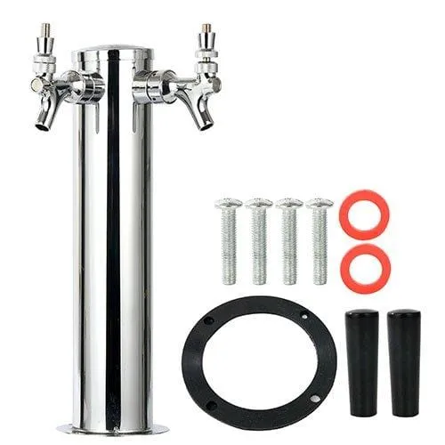 YaeBrew Double Faucet Tap Draft Beer Tower, Stainless Steel, 3" Diameter